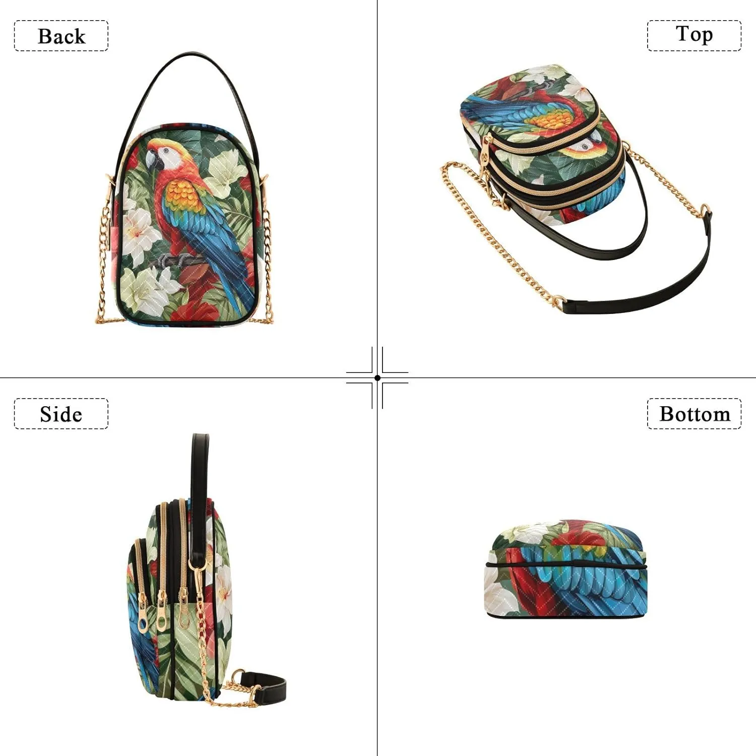 GAIGEO Colorful Tropical Leaves Crossbody Handbag with Chain Strap, Women's Crossbody Bag, Small Crossbody Purses for Women
