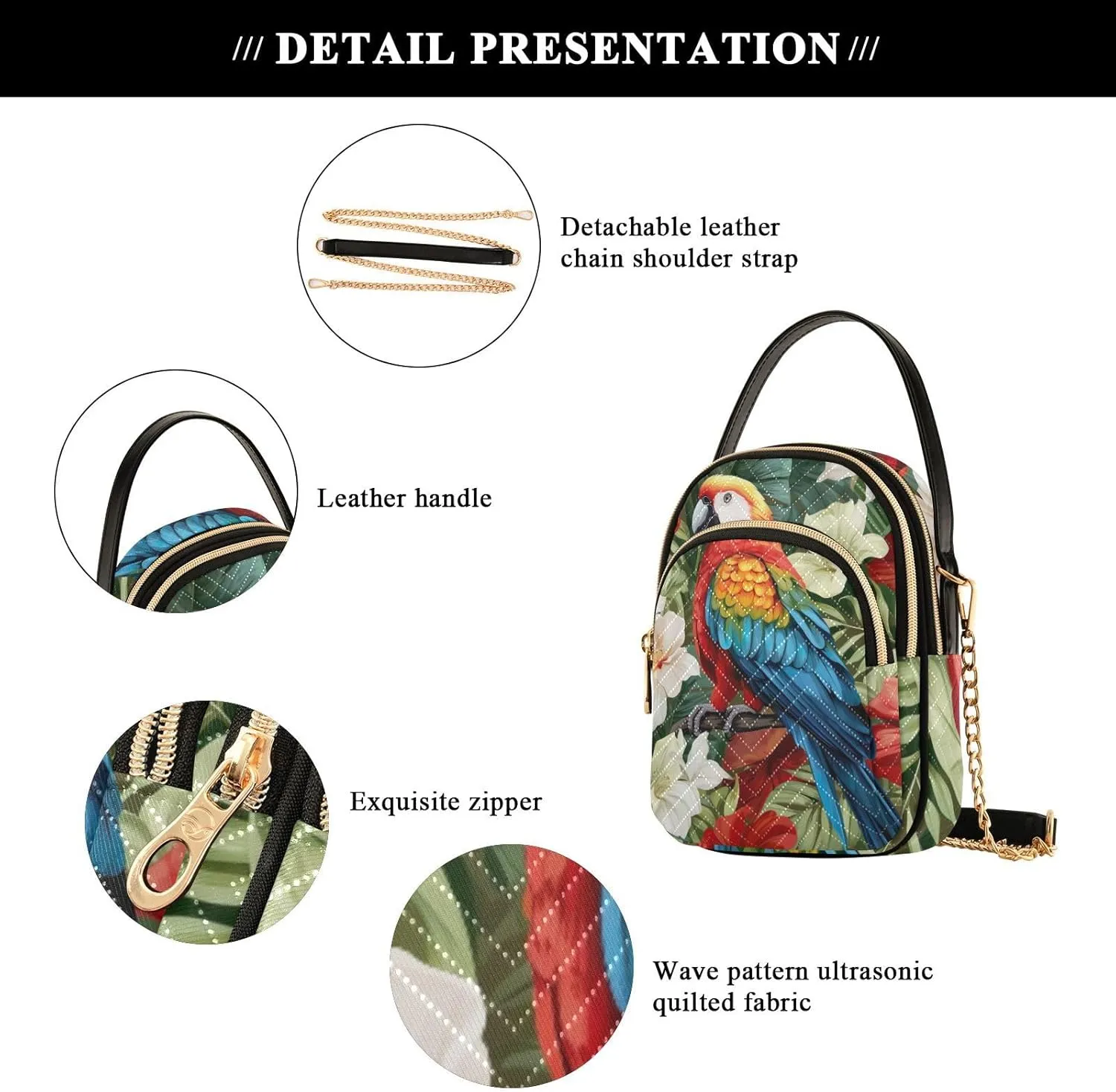 GAIGEO Colorful Tropical Leaves Crossbody Handbag with Chain Strap, Women's Crossbody Bag, Small Crossbody Purses for Women