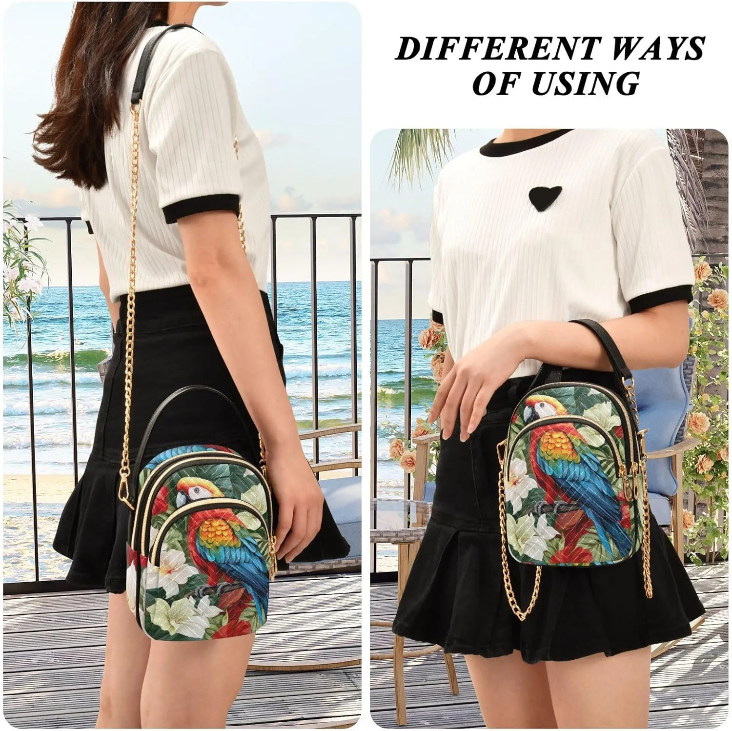 GAIGEO Colorful Tropical Leaves Crossbody Handbag with Chain Strap, Women's Crossbody Bag, Small Crossbody Purses for Women