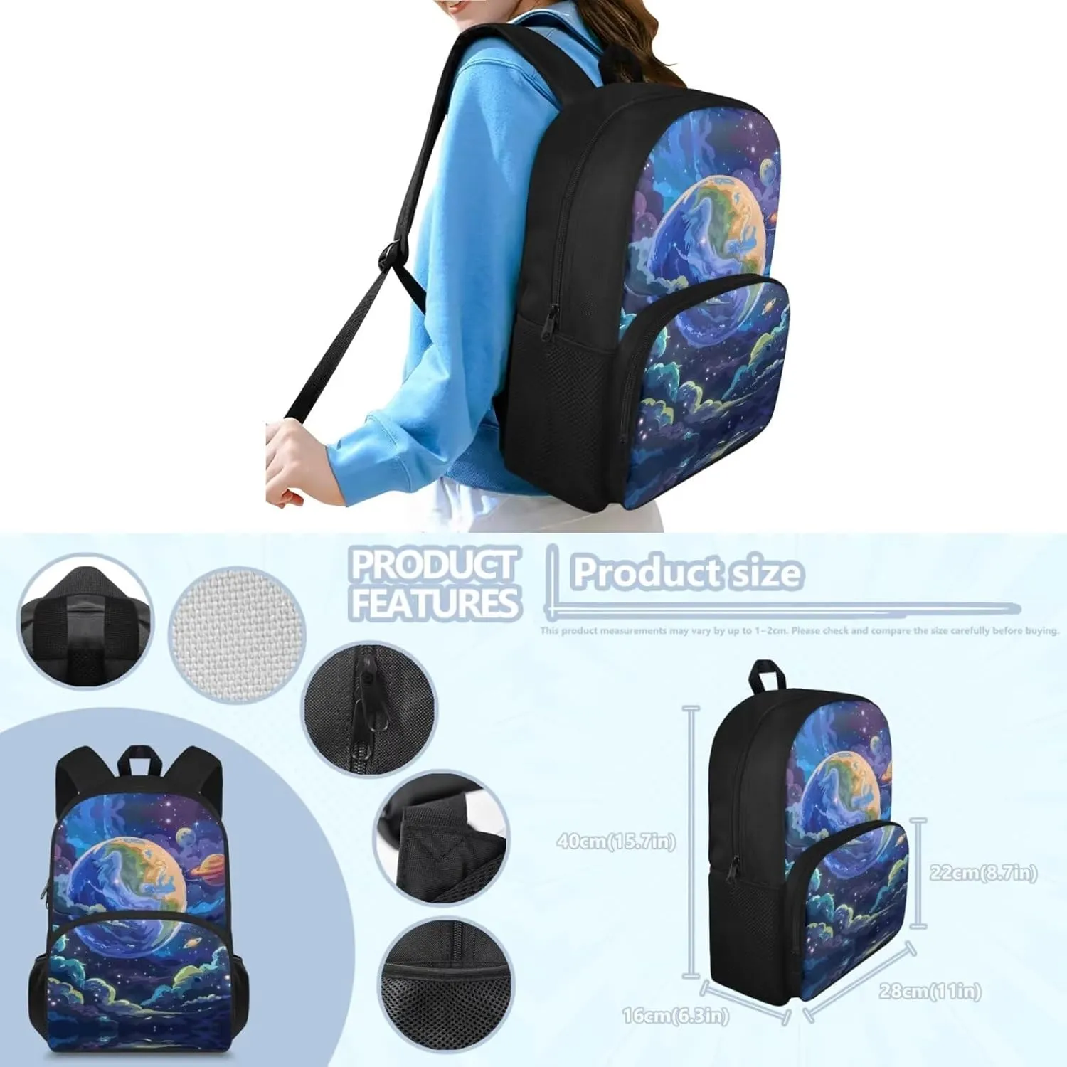 Galaxy Kids Backpack and Lunch Bag Set for First Year School 8-10 Years Large Capacity 15 inch Laptop Rucksack for Kindergarten Elementary School