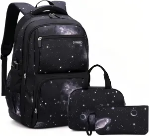 Galaxy-Print School-Bag Backpack for Boys Middle-School Elementary Bookbag