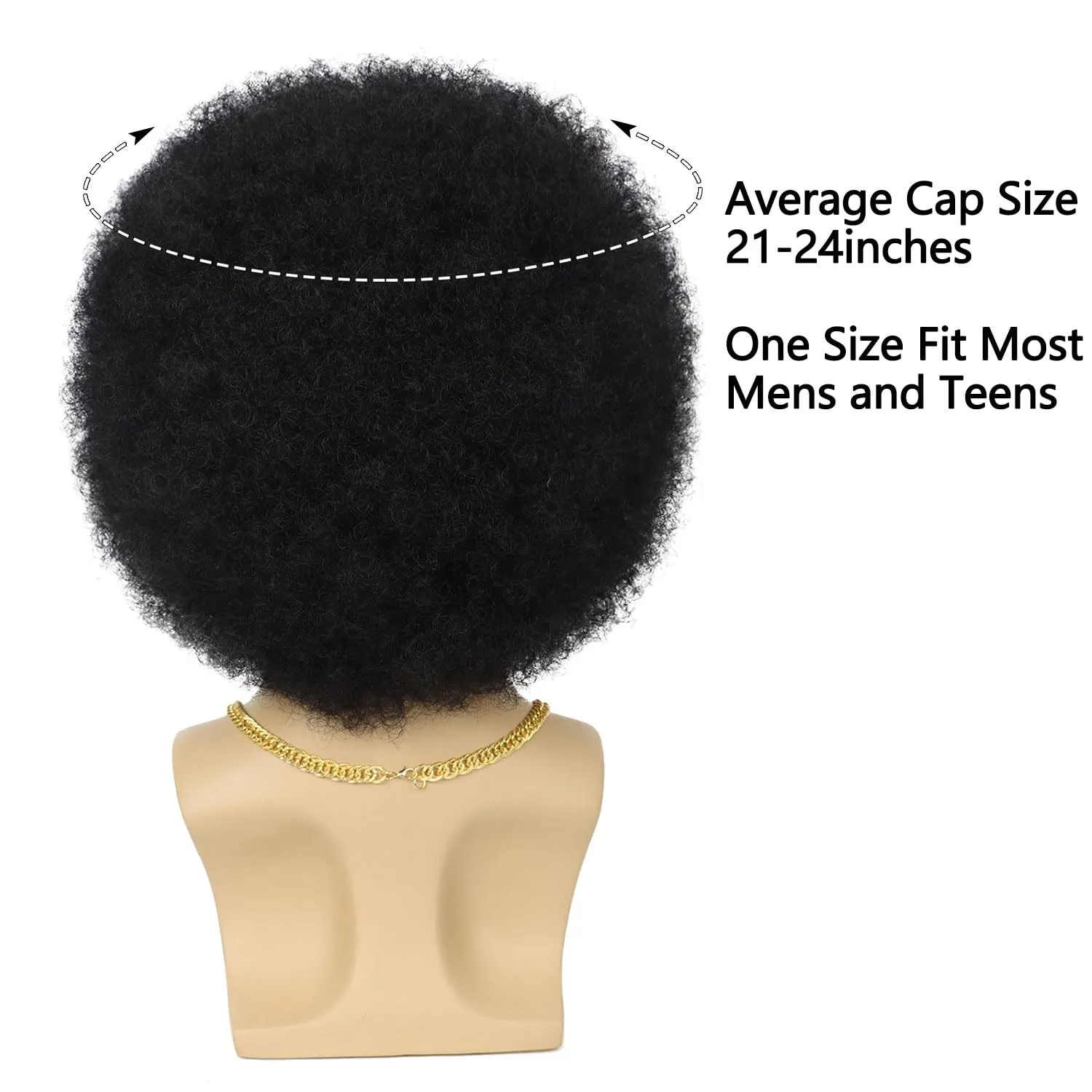 G&T 70s Afro Wig for Men - Glasses Chain & Mustache Mens Costume - Short Curly Natural Black Hair - Fluffy Synthetic Funny Wig for Party Halloween Hippies Rocker (Black)