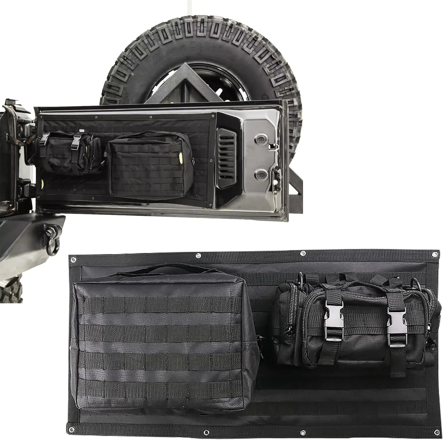 GearUp Tailgate Storage Bags Tool Kit Compatible with 2007-2018 Jeep Wrangler JK/JKU Back Door Cargo Organizer 3PCS