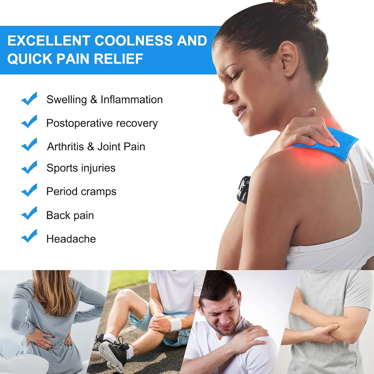 Gel Soft Flexible Ice Packs for Injuries Reusable, 2Pack-12" X 4.7", Freezer Cold Pack, Hot Cold Compress Cooling Gel Pad for Neck, Ankle, Knee, Leg, Shoulder, Elbow, Wrist, Feet Injury Pain Relief