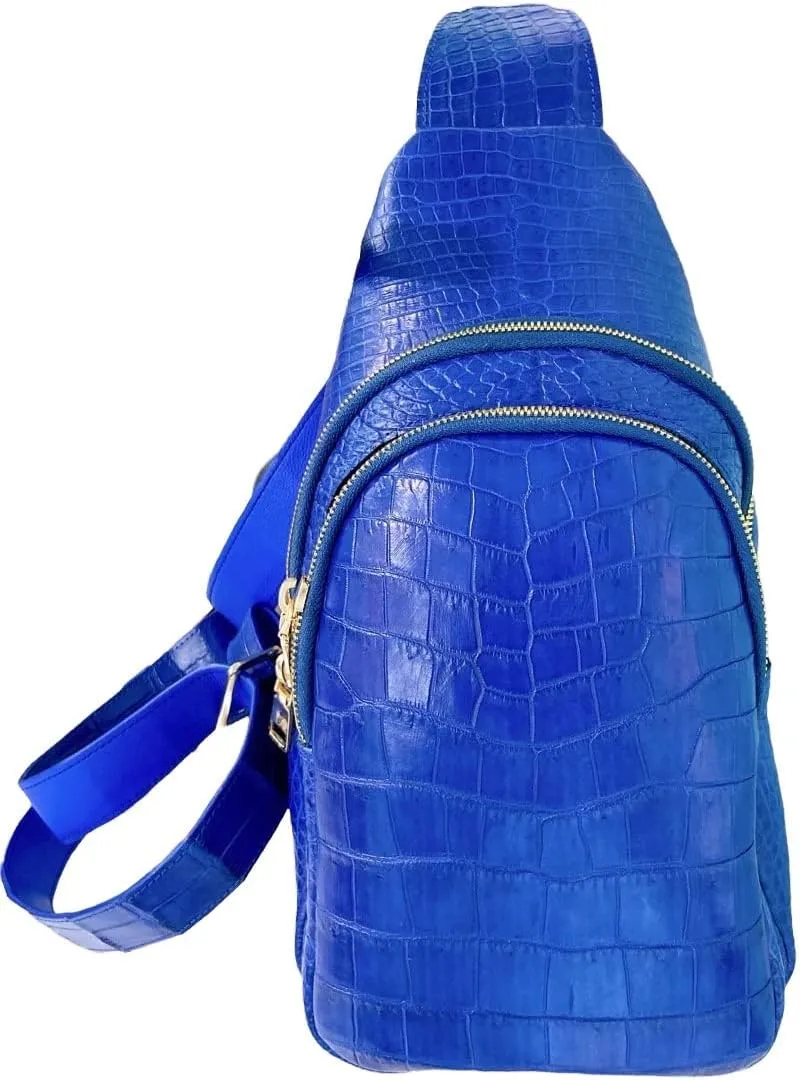 Genuine Blue Crocodile Alligator Men's Crossover Bags, Men's Leather Bags, Crocodile Men's Sling Bags, Crocodile Alligator Men's Shoulder Bags, Gifts for Men, Leather crossbody chest bag