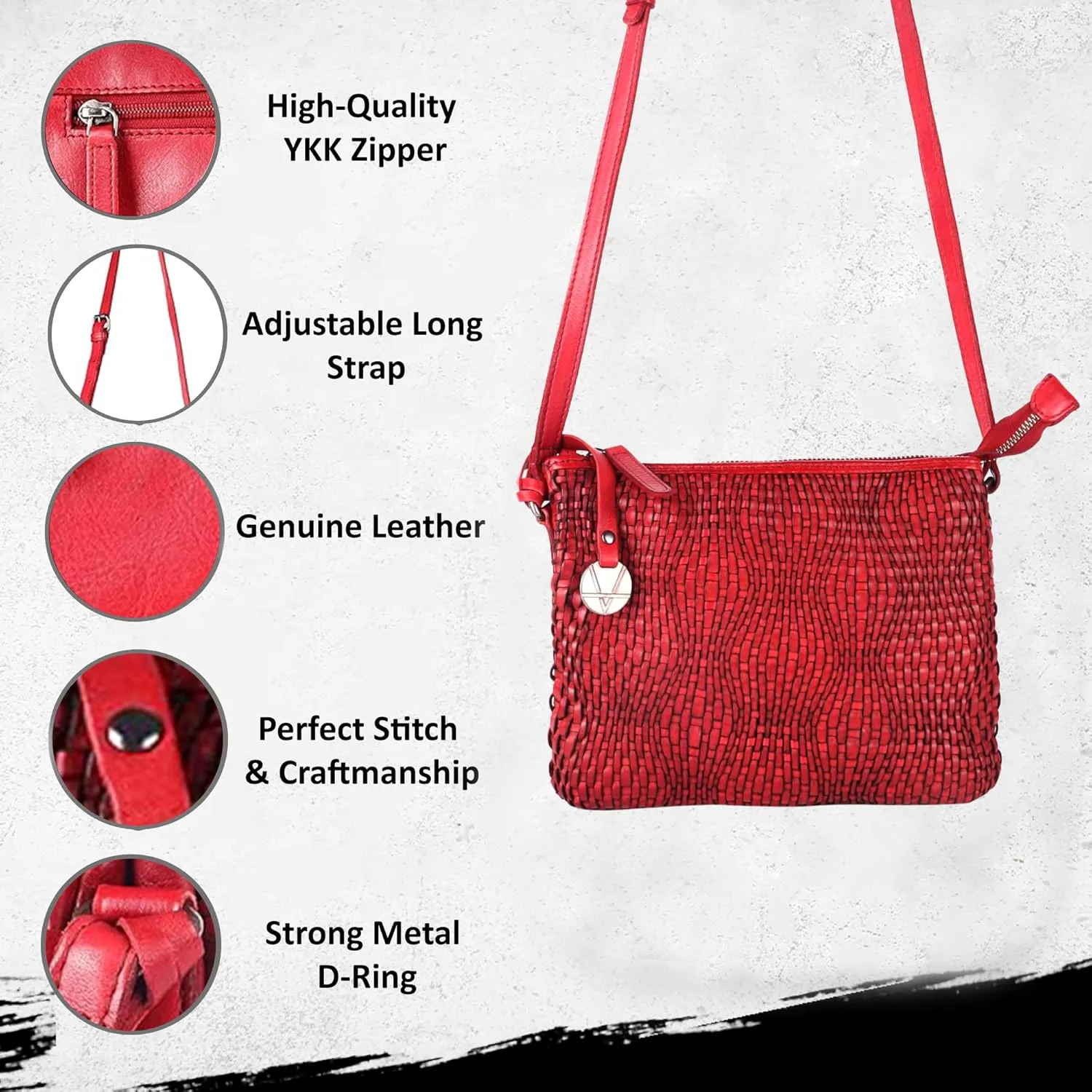 Genuine Leather Crossbody Sling Bag for Women - Trendy Casual Office Bag with Adjustable Strap