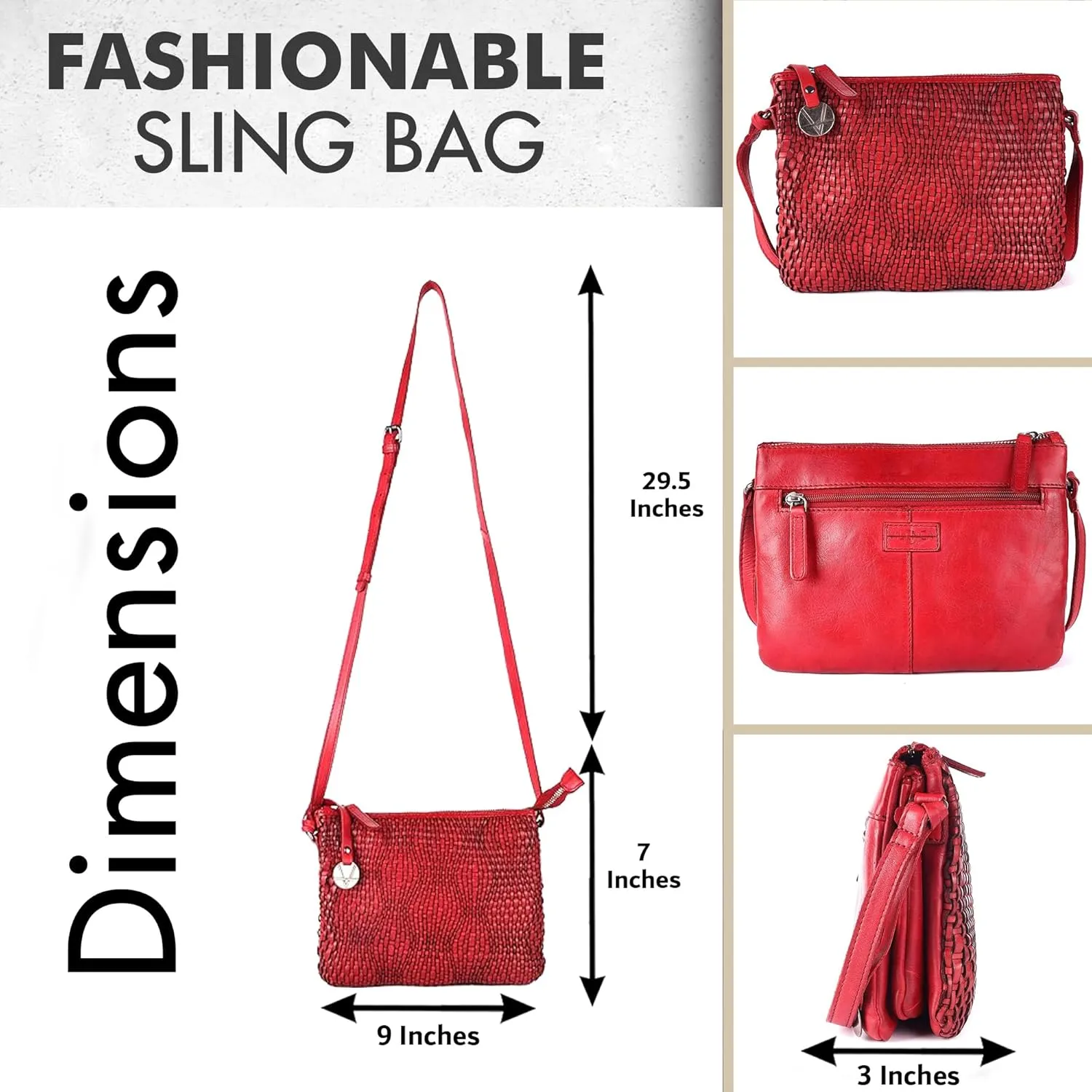 Genuine Leather Crossbody Sling Bag for Women - Trendy Casual Office Bag with Adjustable Strap