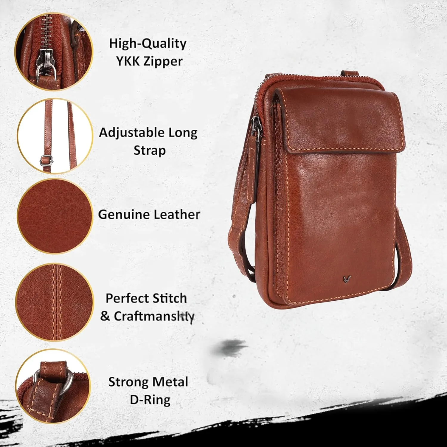 Genuine Leather Small Crossbody Bags For Women Cell Phone Purse, Trendy Casual Bag with Adjustable Strap