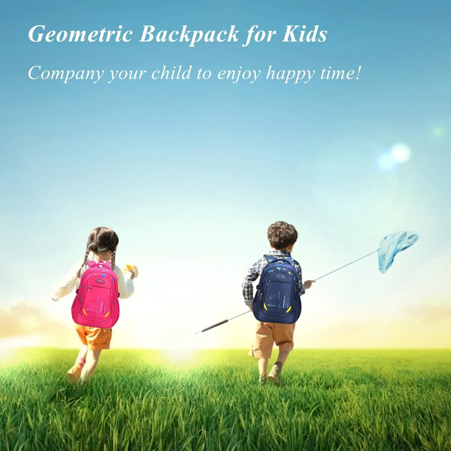 Geometric-Print School-Bag Backpack for Boys Primary Middle School Bookbag Rucksack