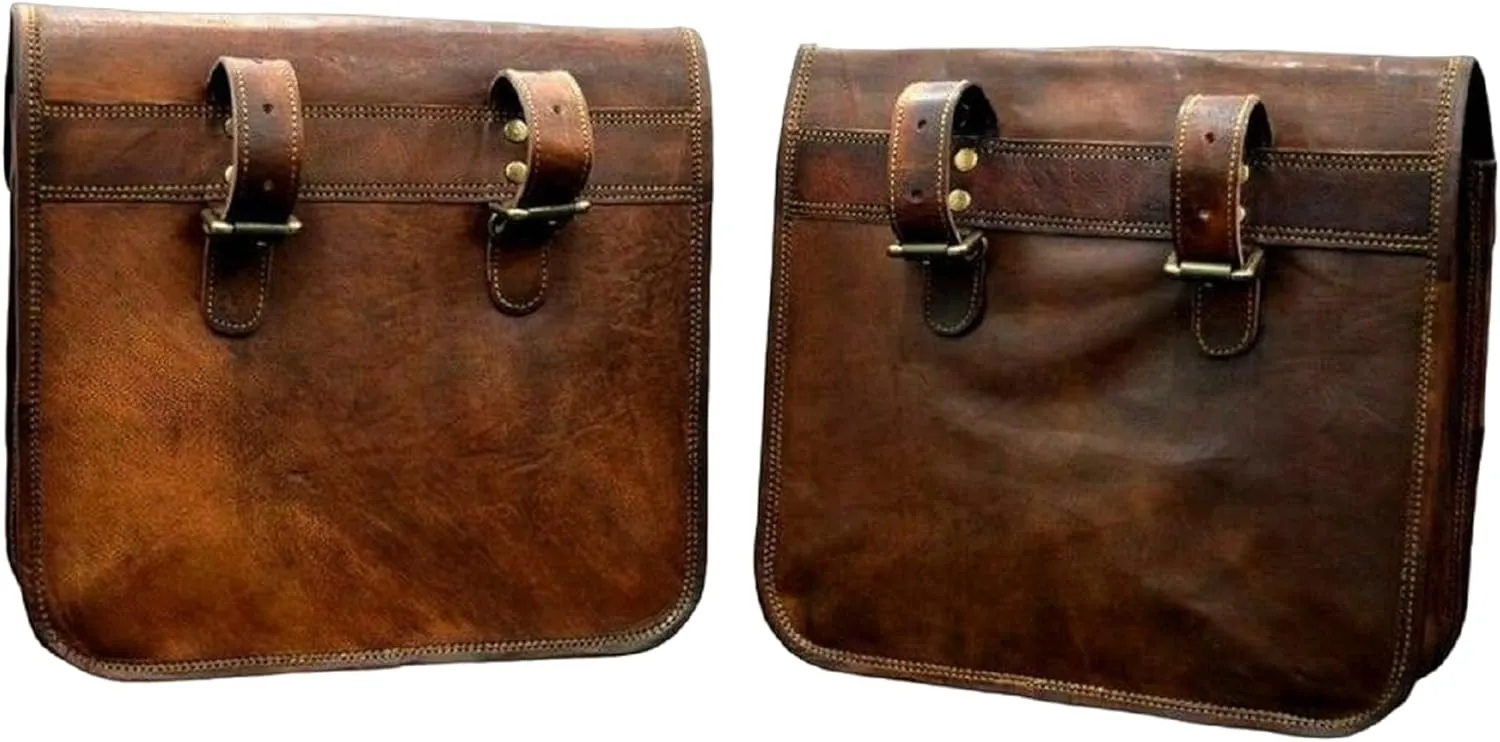 GifteQ Leather Saddle Bags for Motorcycle Messenger Saddle Bag Bike Motorcycle Accessories Bicycle Tool Bag Luggage Bag for Motorcycles and Bikes (Set of 2) (11 x 15 x 3.5 Inches)