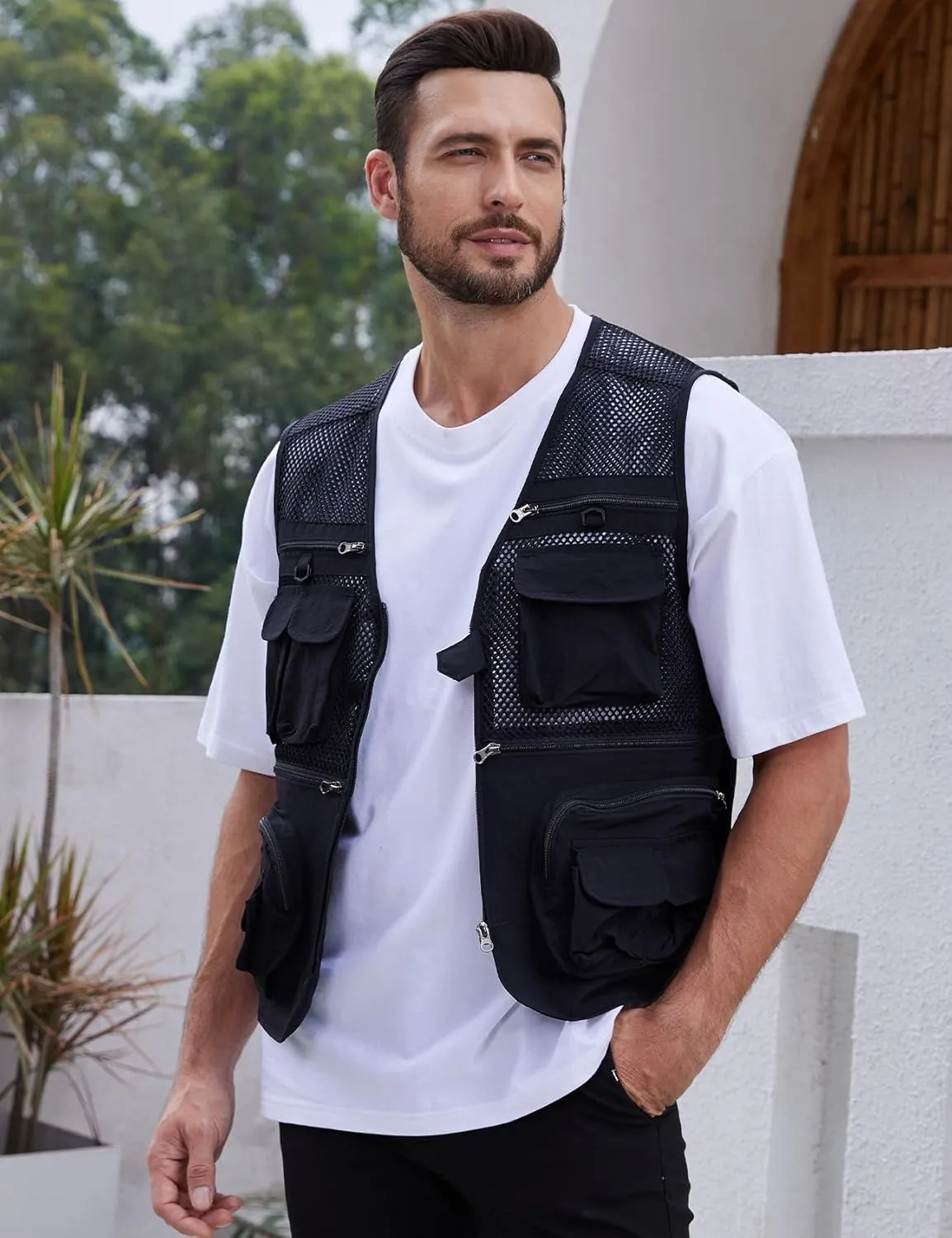 Gihuo Men's Utility Vest Fishing Safari Vest Summer Travel Vest with Pockets