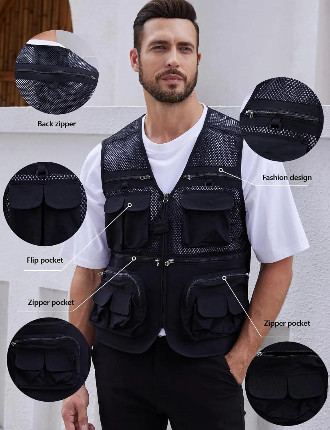 Gihuo Men's Utility Vest Fishing Safari Vest Summer Travel Vest with Pockets