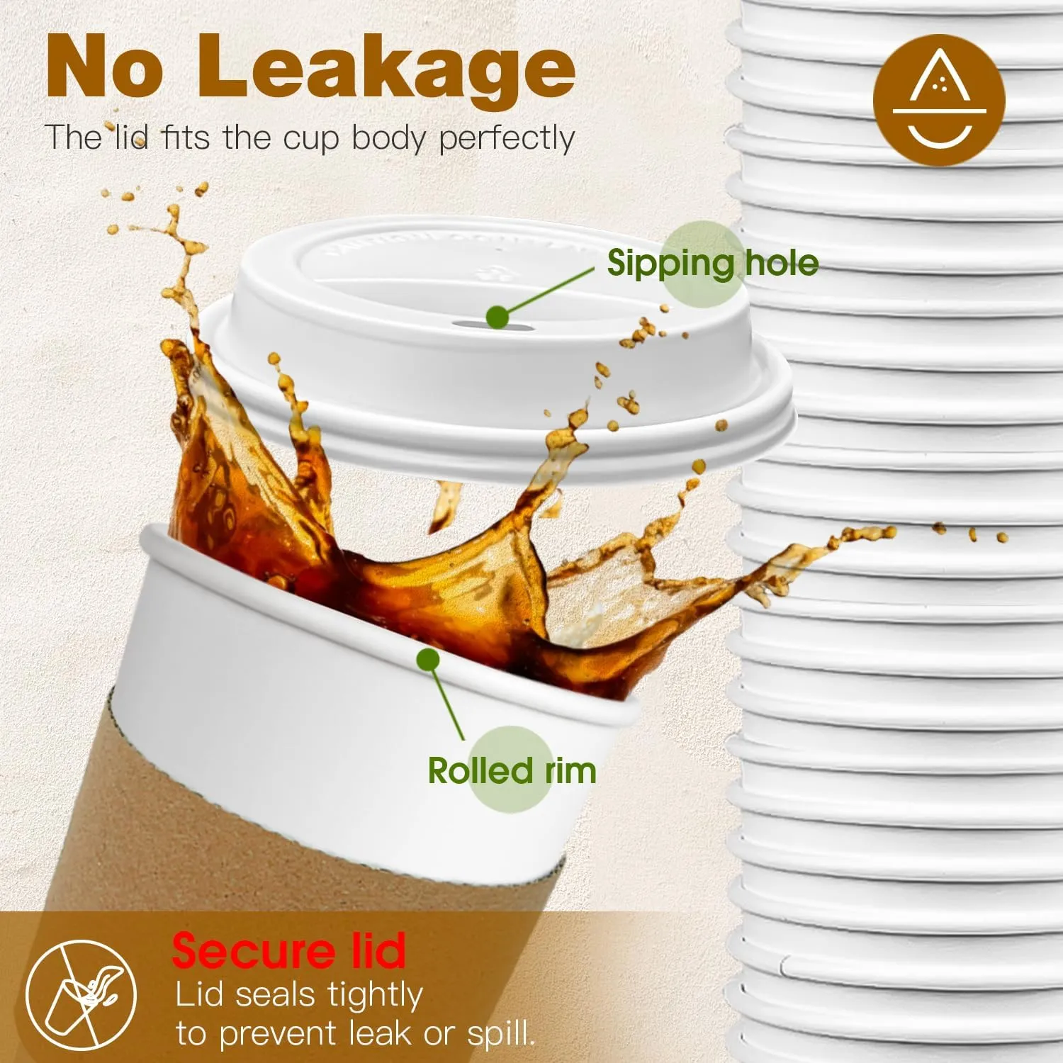 Ginkgo 100 Pack 16 oz Disposable Coffee Cups with Lids and Sleeves Leak-Proof White Paper Cups, Insulated To Go Hot Beverage Cups