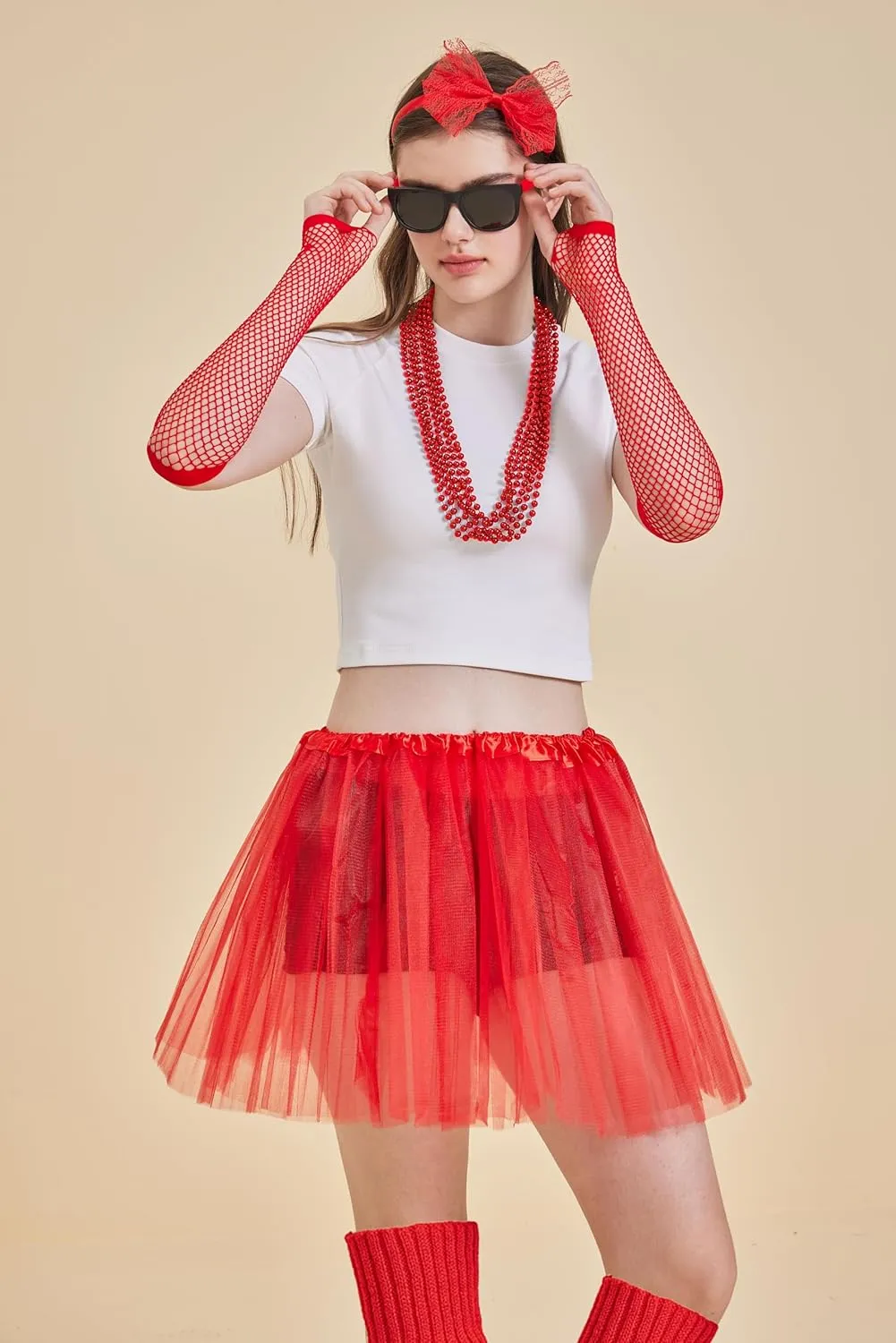 Gionforsy Women Costume Accessories Set 80s Tutu Dress Costume Set 80s Fancy Dress for Spirit Week 80s Retro Party