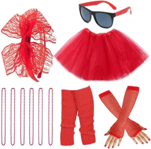 Gionforsy Women Costume Accessories Set 80s Tutu Dress Costume Set 80s Fancy Dress for Spirit Week 80s Retro Party