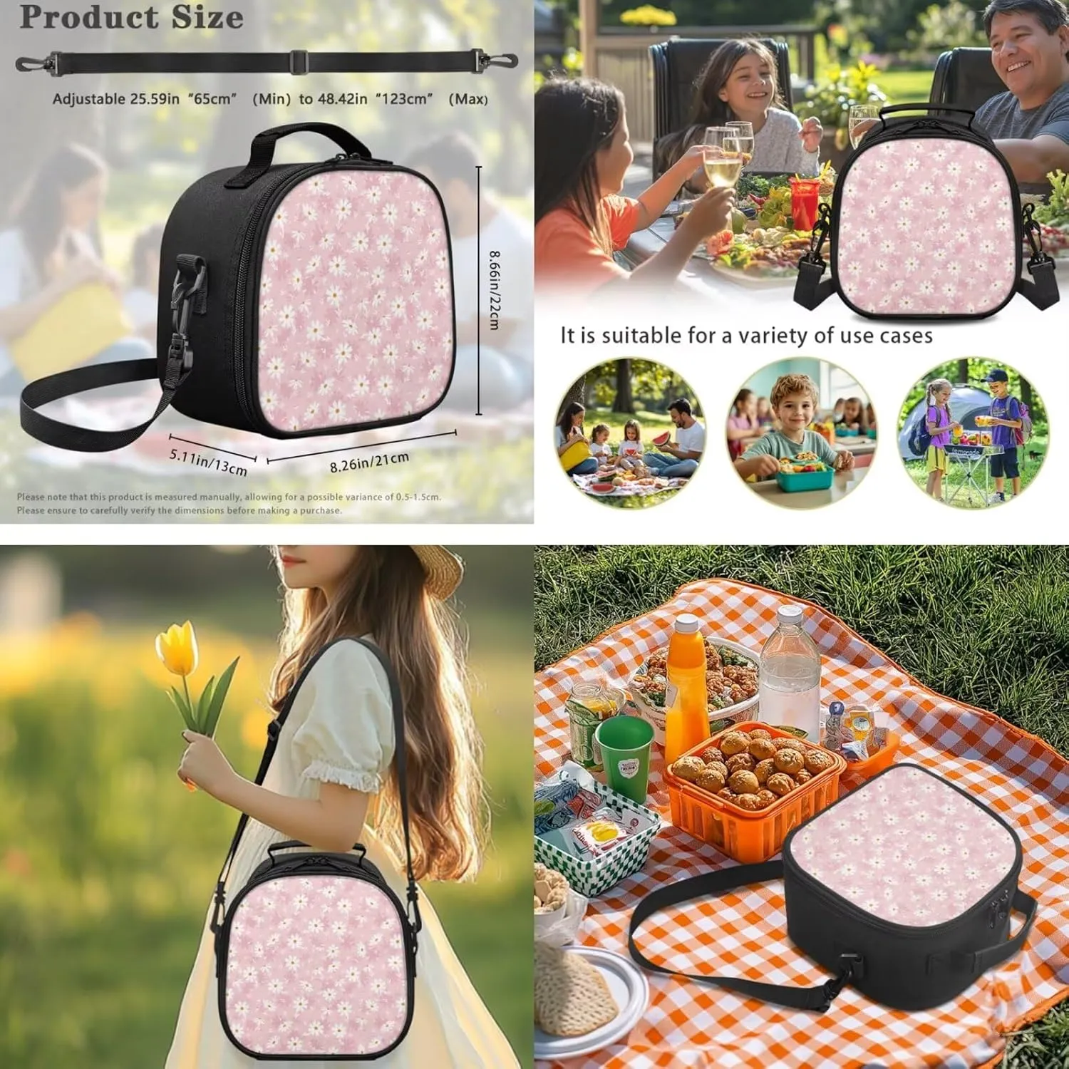 Girls Backpack and Lunch Box and Pencil Case Set 17’’ Backpack for Girls 6-10 Large Capacity Printed Pen Organizer Leakproof Insulated Lunch Box Lightweight (Daisy)