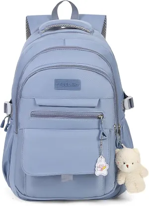 Girls Backpack for College High Middle School Student, Cute Aesthetic Bookbag for Teens Women with Accessories,Blue