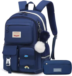 Girls Backpack Student Laptop Book Bag with Multiple Pockets for Teen Kids Elementary Middle School Travel Daypack Blue
