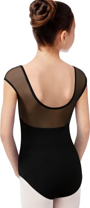 Girls Dance Ballet Leotard Mesh Cap Sleeve,Cute V-Shaped Mesh Back