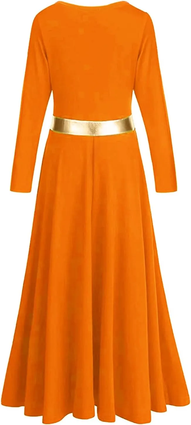 Girls Long Sleeve Praise Dance Dress Swing Skirt Liturgical Worship Costume Church Robe Dancewear