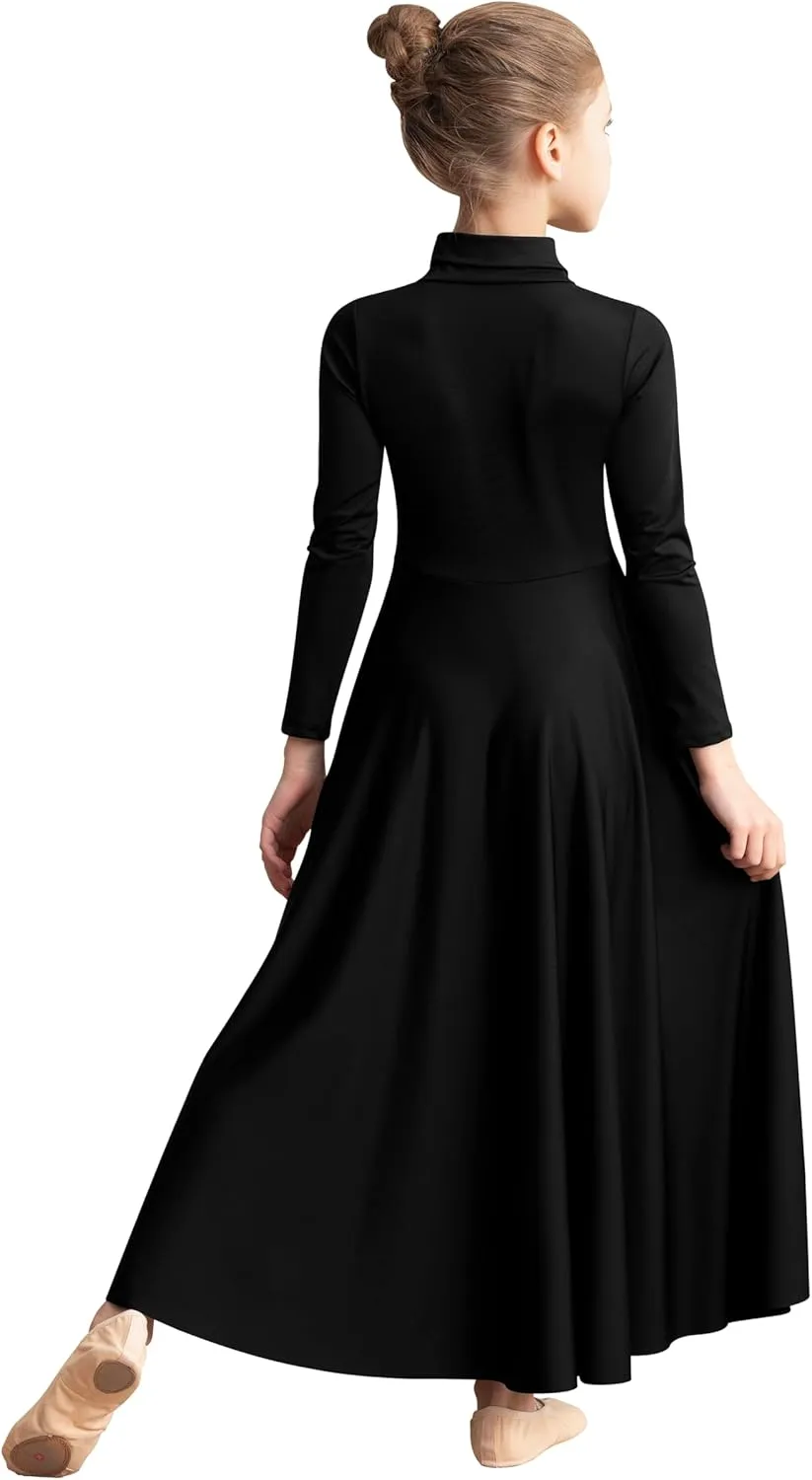 Girls Praise Dance Dress Long Sleeve Worship Church Dancewear Liturgical High Neck Costume,Upper Lining