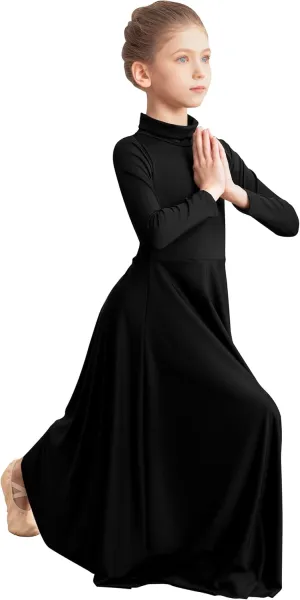 Girls Praise Dance Dress Long Sleeve Worship Church Dancewear Liturgical High Neck Costume,Upper Lining