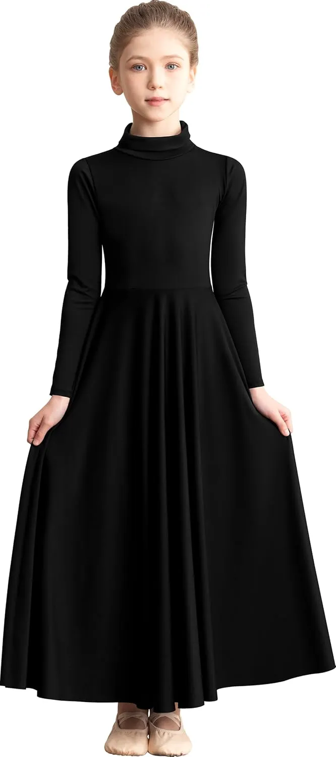 Girls Praise Dance Dress Long Sleeve Worship Church Dancewear Liturgical High Neck Costume,Upper Lining