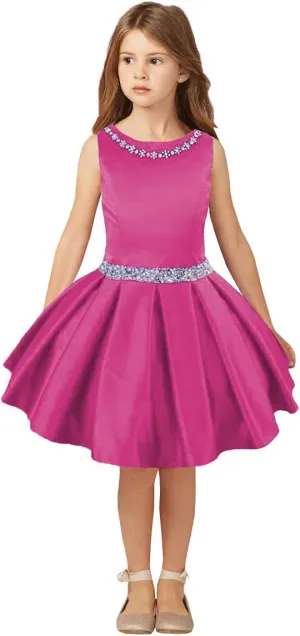 Girls Stain Pageant Interview Dresses Knee Length Suit for Kids Formal Party Dress