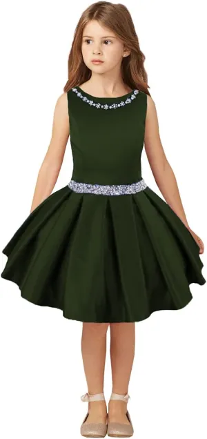 Girls Stain Pageant Interview Dresses Knee Length Suit for Kids Formal Party Dress