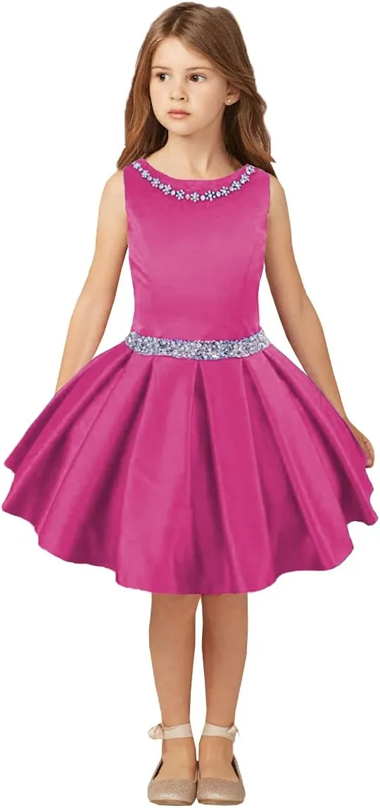 Girls Stain Pageant Interview Dresses Knee Length Suit for Kids Formal Party Dress