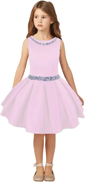 Girls Stain Pageant Interview Dresses Knee Length Suit for Kids Formal Party Dress