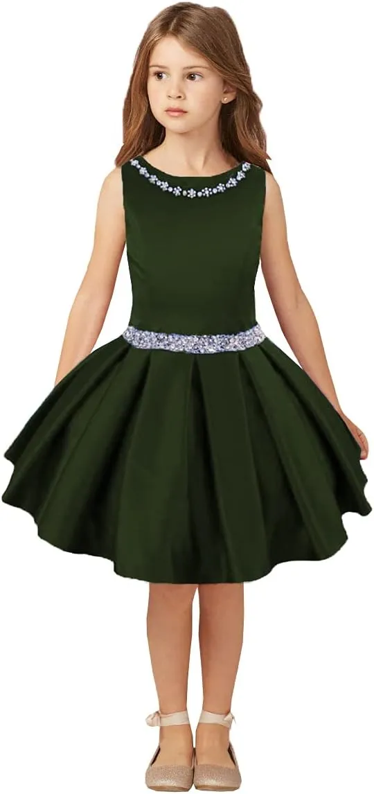 Girls Stain Pageant Interview Dresses Knee Length Suit for Kids Formal Party Dress