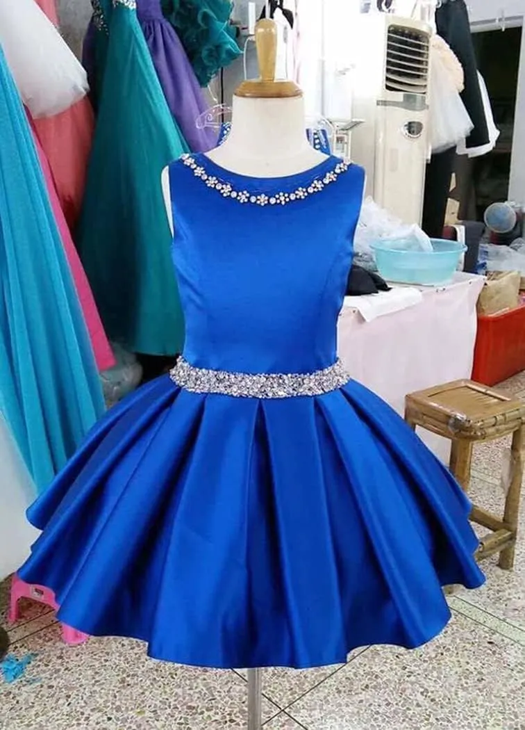 Girls Stain Pageant Interview Dresses Knee Length Suit for Kids Formal Party Dress