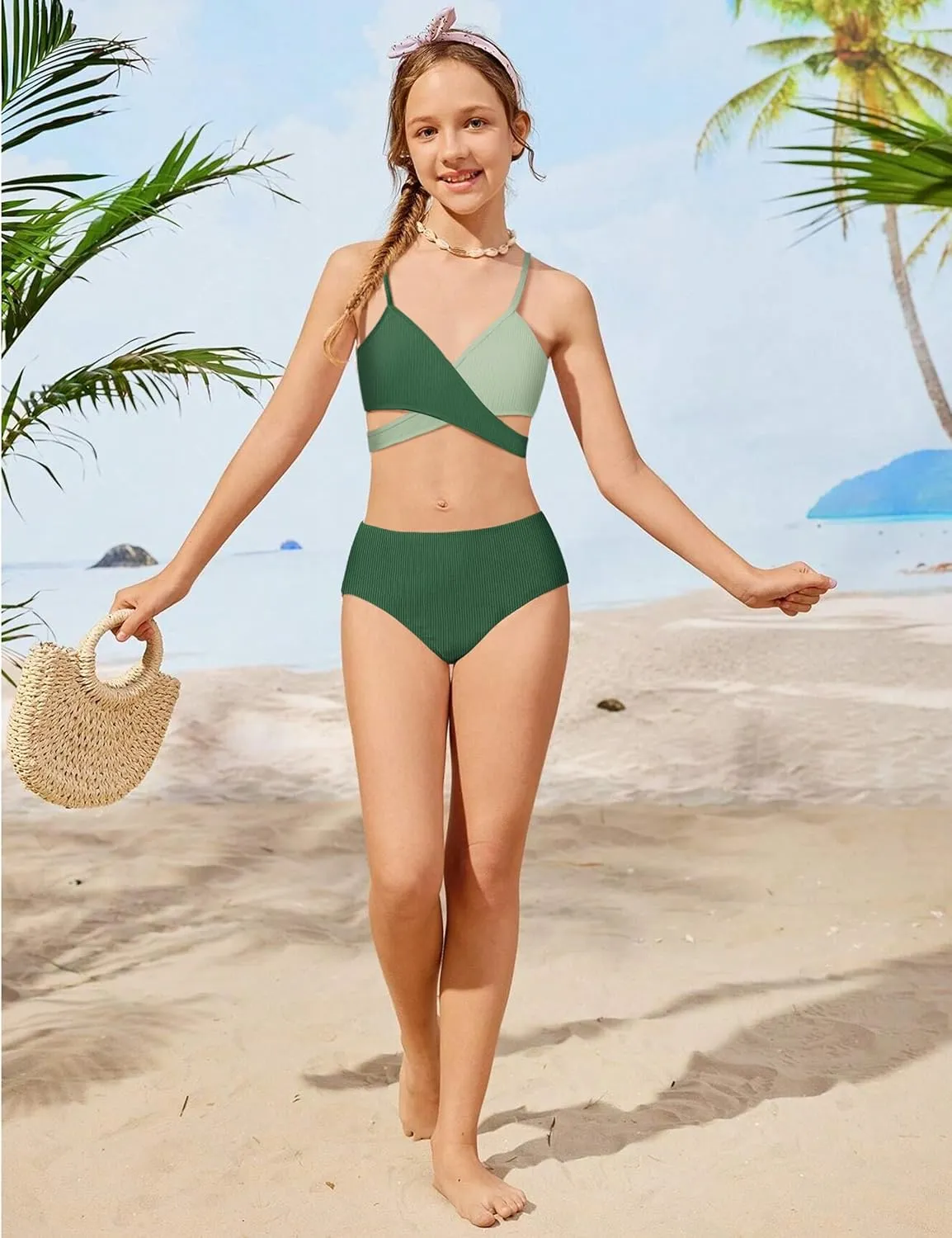 Girls Swimsuits Bikini Set,Two Piece Swimsuit Criss Cross Bathing Suit Girls' Swimwear