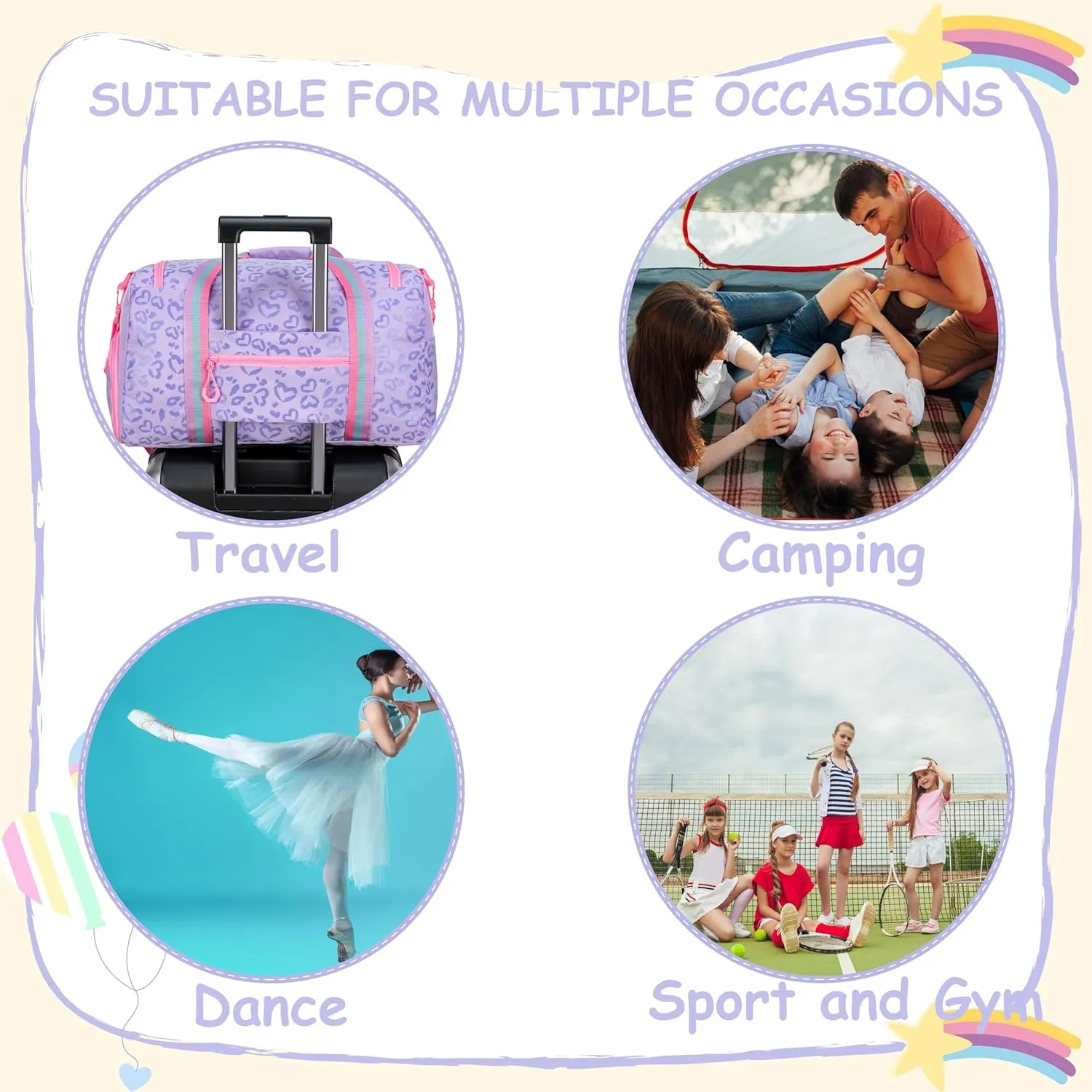 Girls Travel Toiletry Gym Overnight Bag with Shoes Compartment