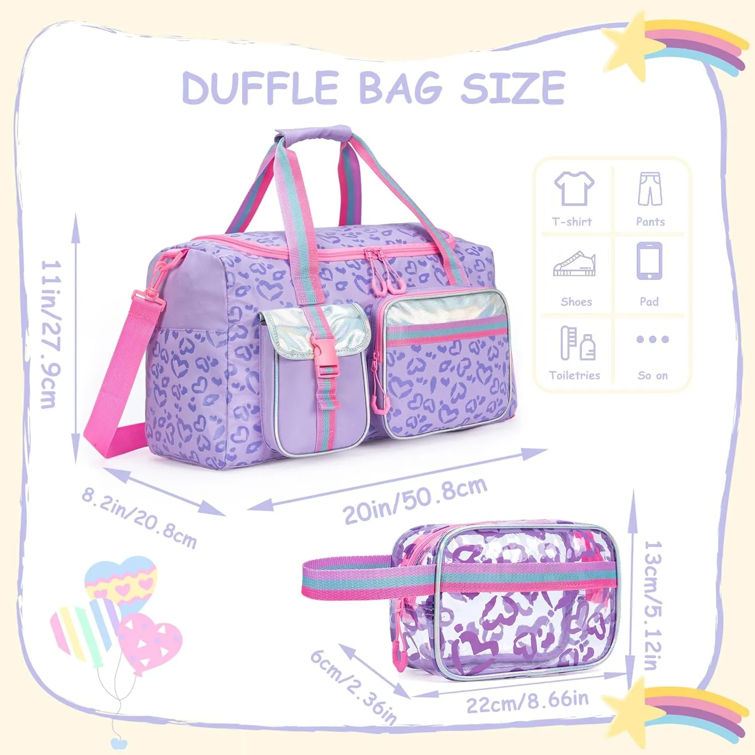 Girls Travel Toiletry Gym Overnight Bag with Shoes Compartment