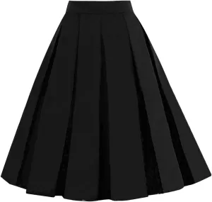 Girstunm Women's Pleated Vintage Skirt Floral Print A-line Midi Skirts with Pockets