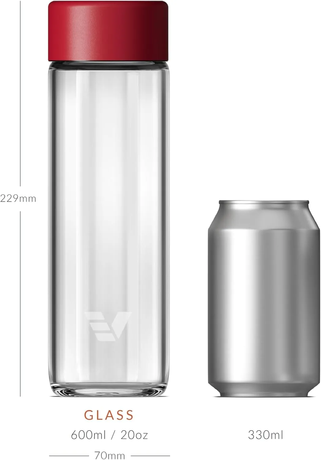 Glass Water Bottle 20oz - Non-insulated | Borosilicate Glass | Dishwasher Safe | No Plastic Touches Contents | A pure drinking experience - Red