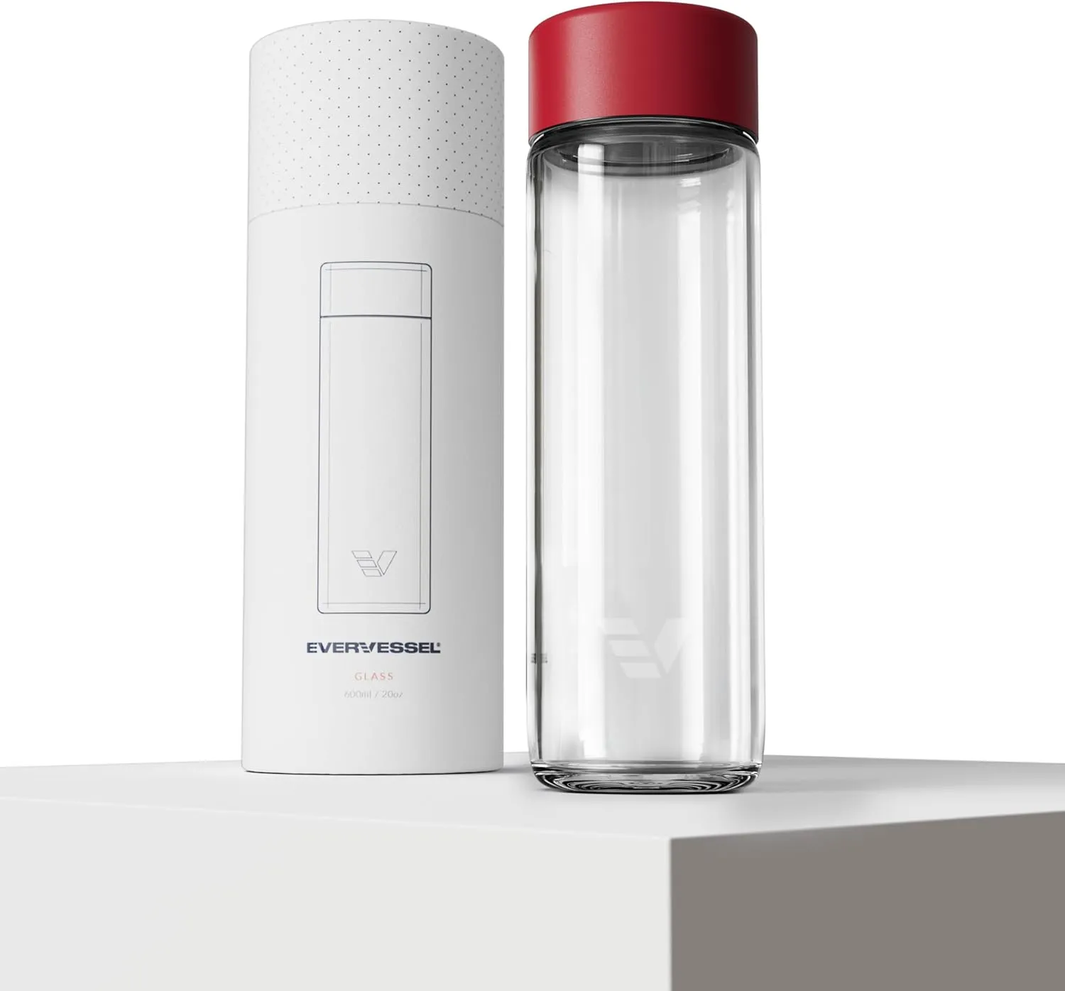 Glass Water Bottle 20oz - Non-insulated | Borosilicate Glass | Dishwasher Safe | No Plastic Touches Contents | A pure drinking experience - Red