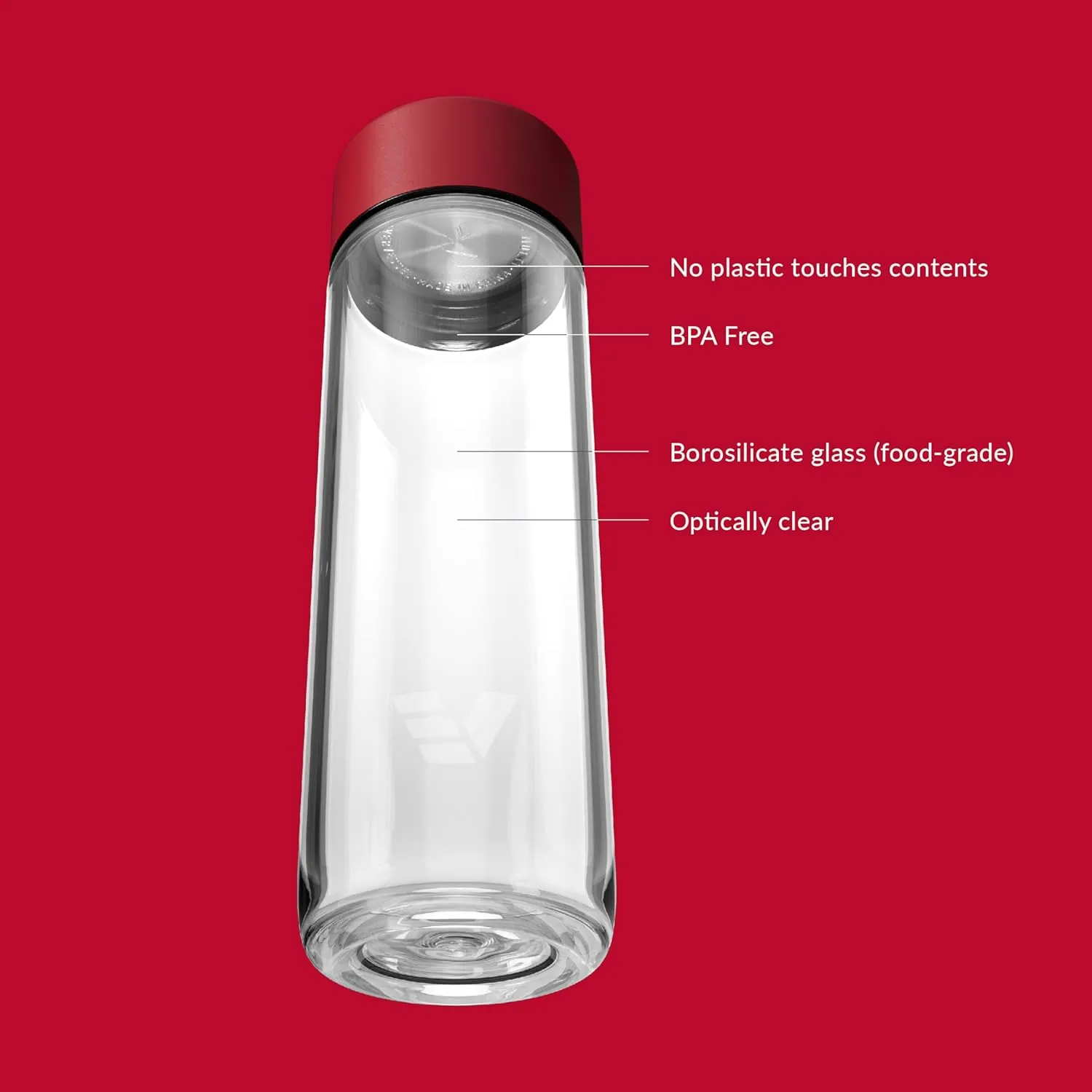 Glass Water Bottle 20oz - Non-insulated | Borosilicate Glass | Dishwasher Safe | No Plastic Touches Contents | A pure drinking experience - Red