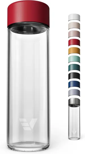 Glass Water Bottle 20oz - Non-insulated | Borosilicate Glass | Dishwasher Safe | No Plastic Touches Contents | A pure drinking experience - Red