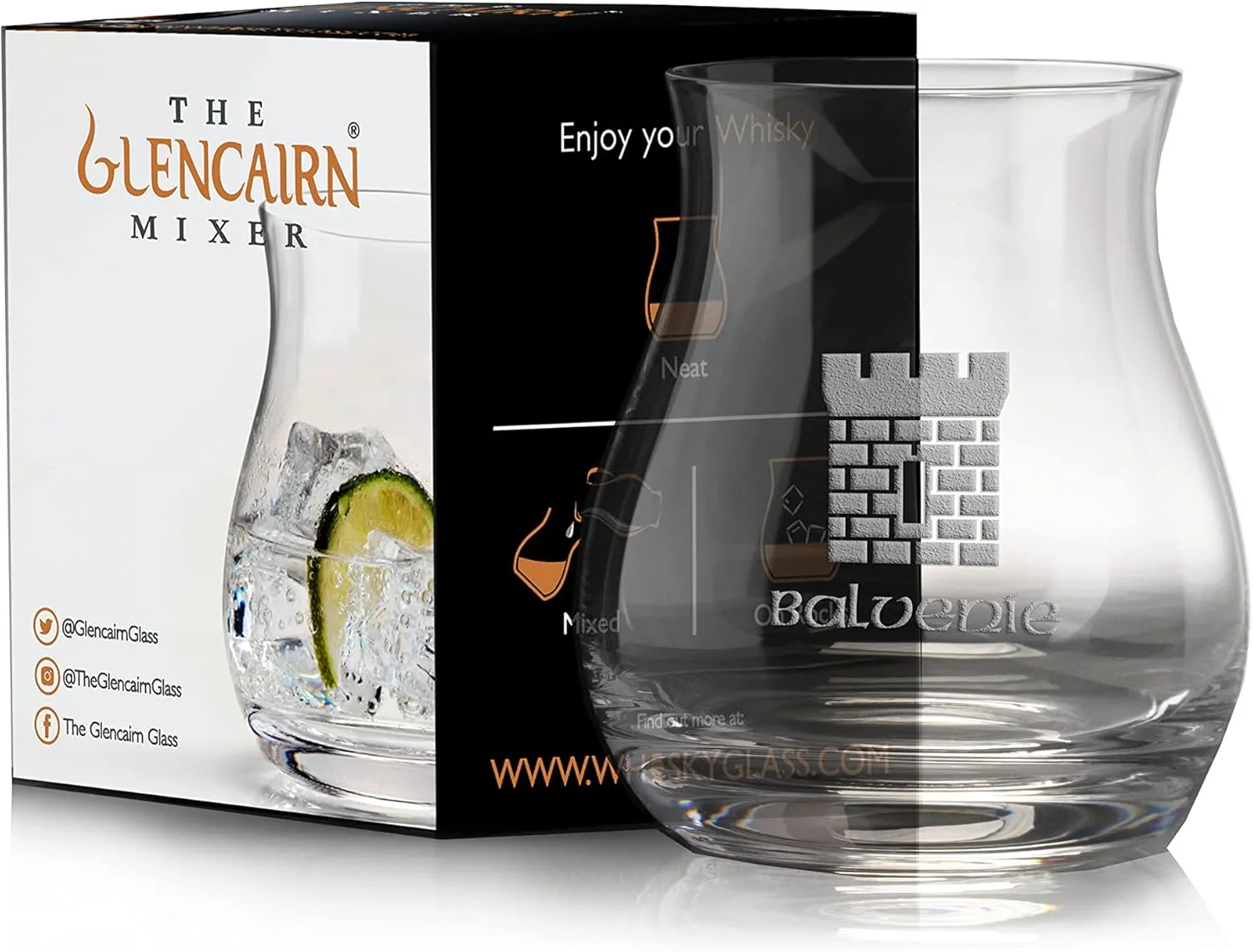 GLENCAIRN BALVENIE CASTLE BRANDED CANADIAN WHISKY GLASS IN GIFT CARTON