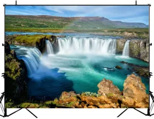Godafoss Icelandic Waterfall Gods is a Waterfall Iceland Breathtaking Photography Backdrop Photographer Portrait Banner Photo Studio Photobooth Prop Photography Background Decoration Supplies 7×5ft