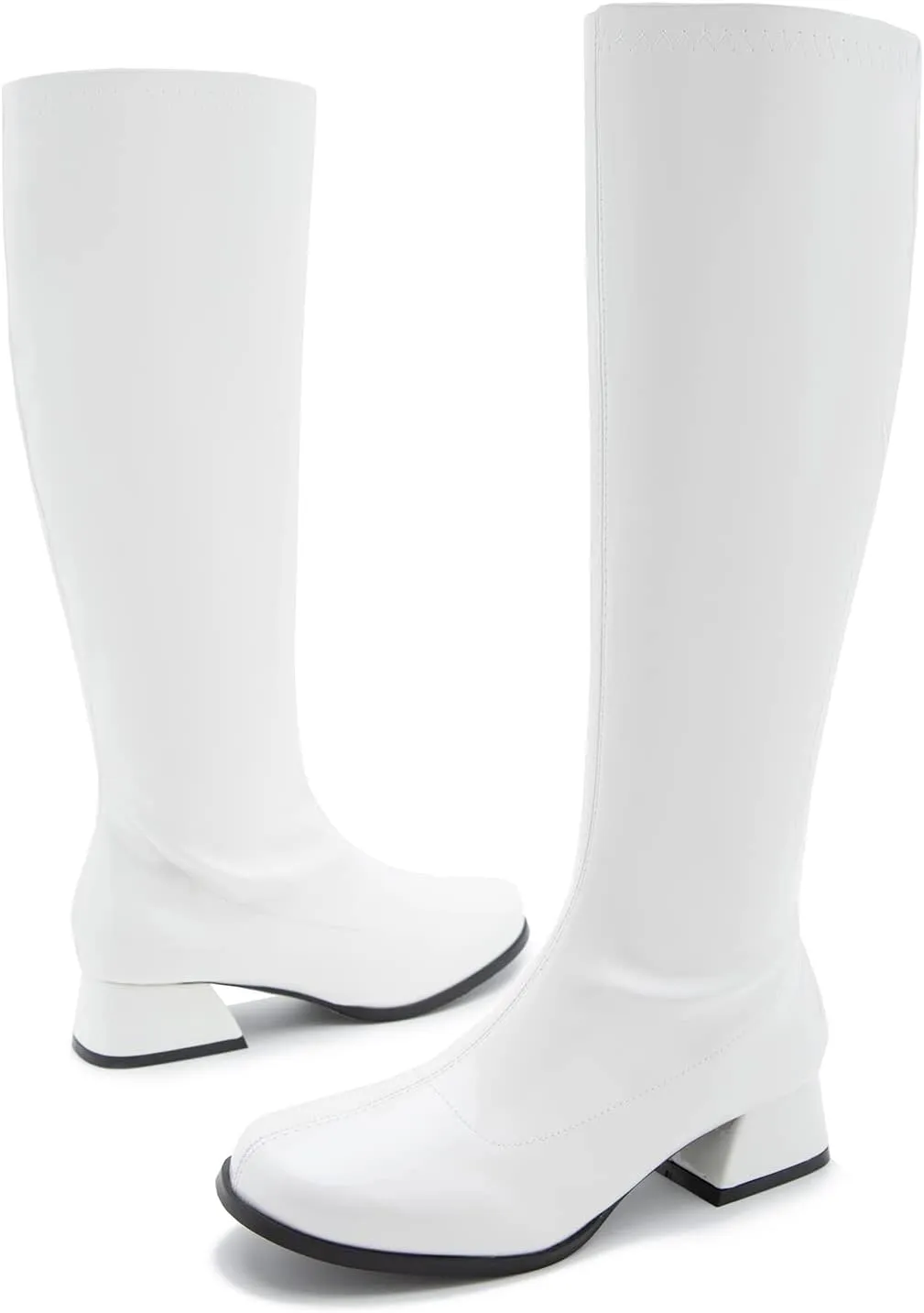 Gogo Boots For Women Square Toe Chunky Knee High Boots Side Zipper Boot Disco Costumes Dress Party Boots