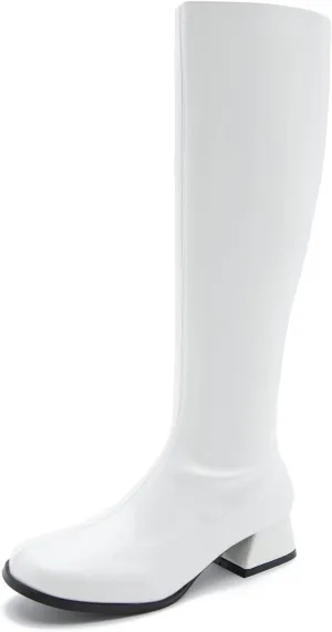 Gogo Boots For Women Square Toe Chunky Knee High Boots Side Zipper Boot Disco Costumes Dress Party Boots