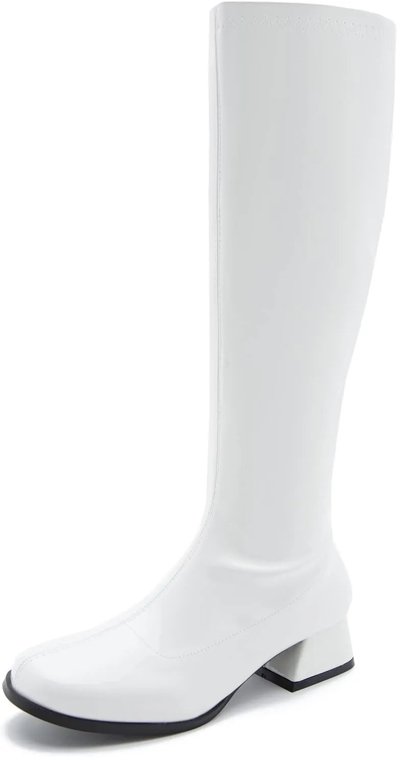 Gogo Boots For Women Square Toe Chunky Knee High Boots Side Zipper Boot Disco Costumes Dress Party Boots