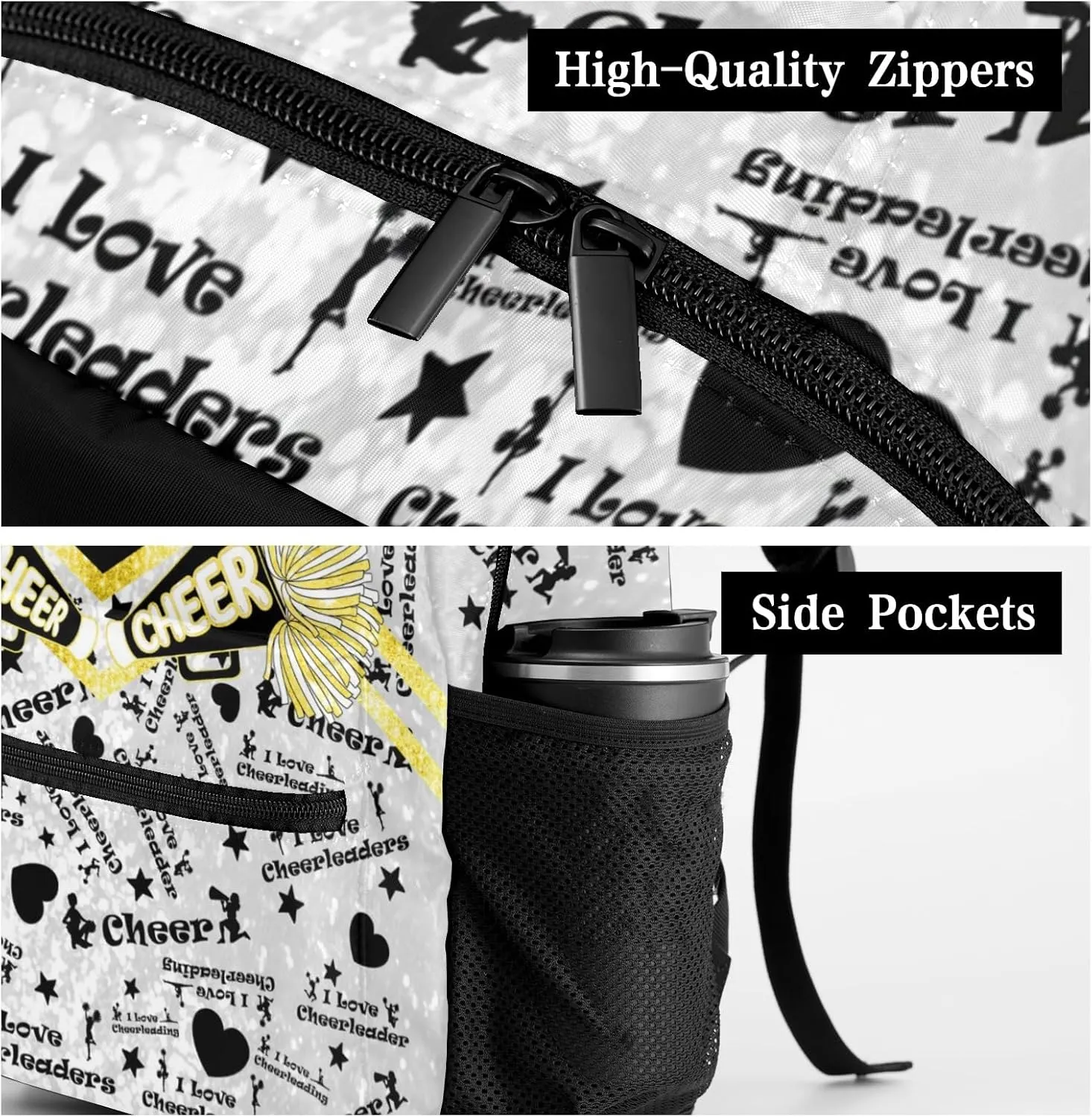 Golden Cheer Yellow Cheerleaders Backpack Personalized Casual Daypack for Kids Child Student Bookbag with 2 Side Pockets Daypack for Men Women