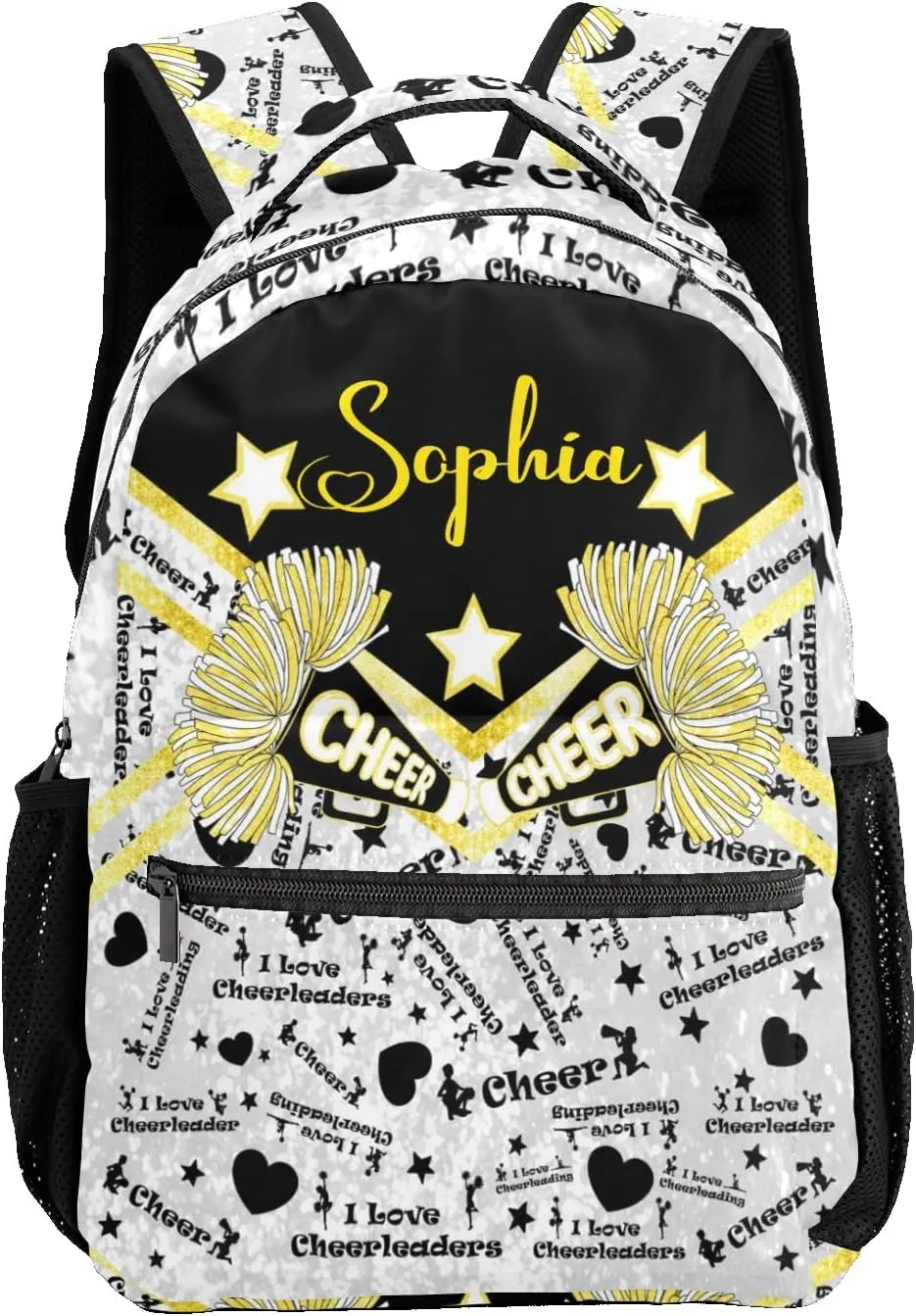 Golden Cheer Yellow Cheerleaders Backpack Personalized Casual Daypack for Kids Child Student Bookbag with 2 Side Pockets Daypack for Men Women