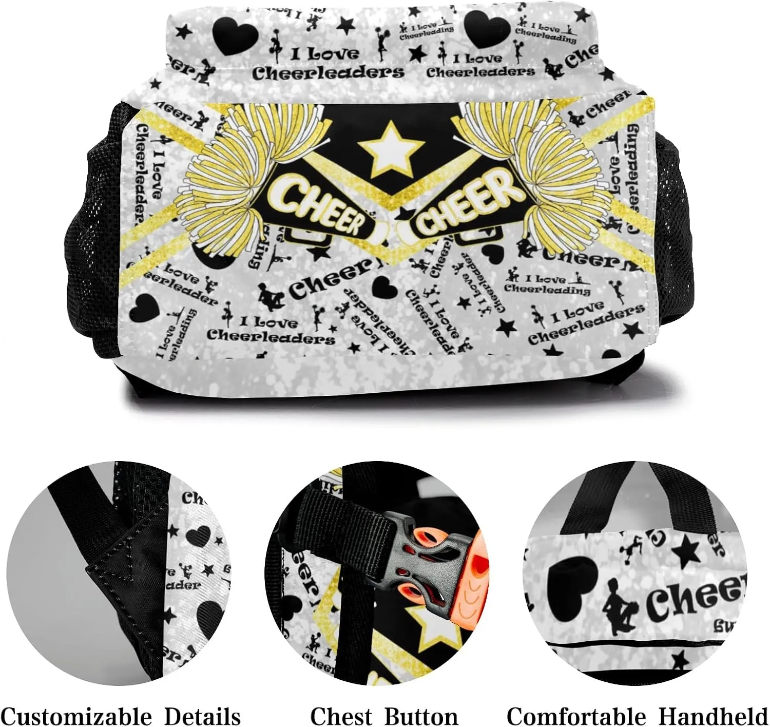 Golden Cheer Yellow Cheerleaders Backpack Personalized Casual Daypack for Kids Child Student Bookbag with 2 Side Pockets Daypack for Men Women