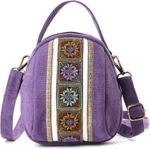 Goodhan Embroidery Canvas Crossbody Bag Cell phone Pouch Coin Purse for Women